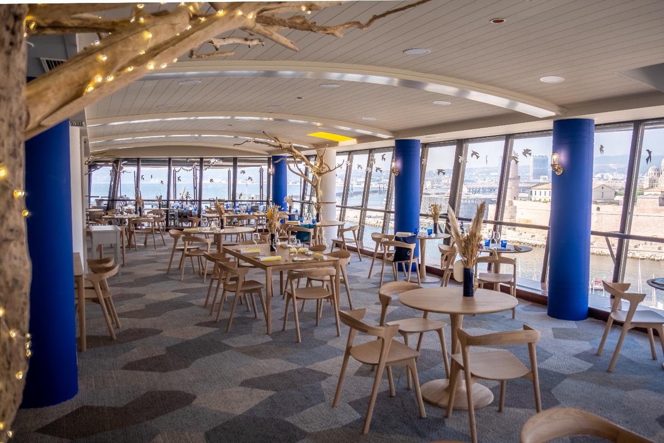 Restaurant Sofital Oak Torsion dining tables and Oak Bok dining chairs | Live Light