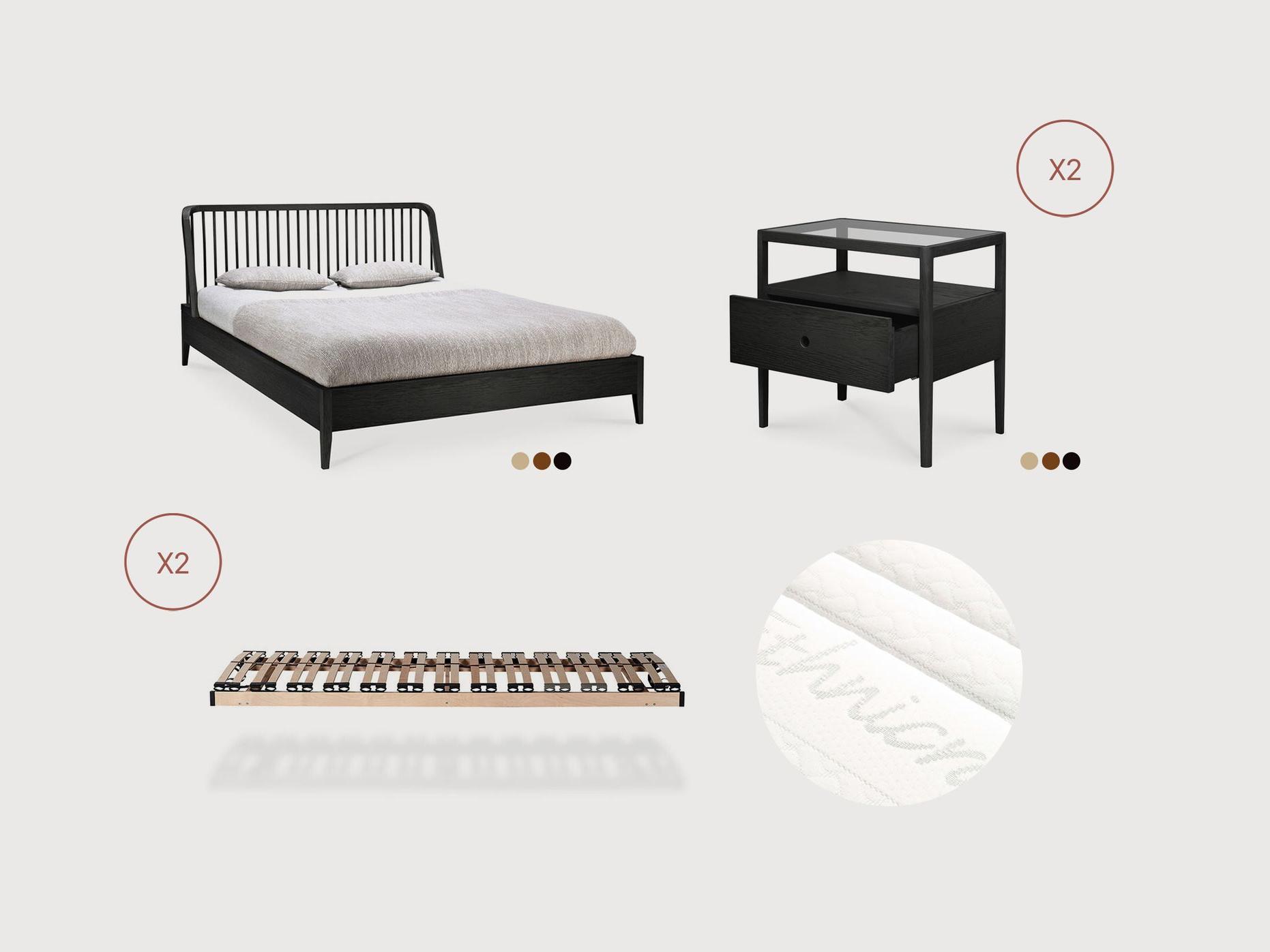 Set of bedroom furniture in black varnished oak | Live Light 