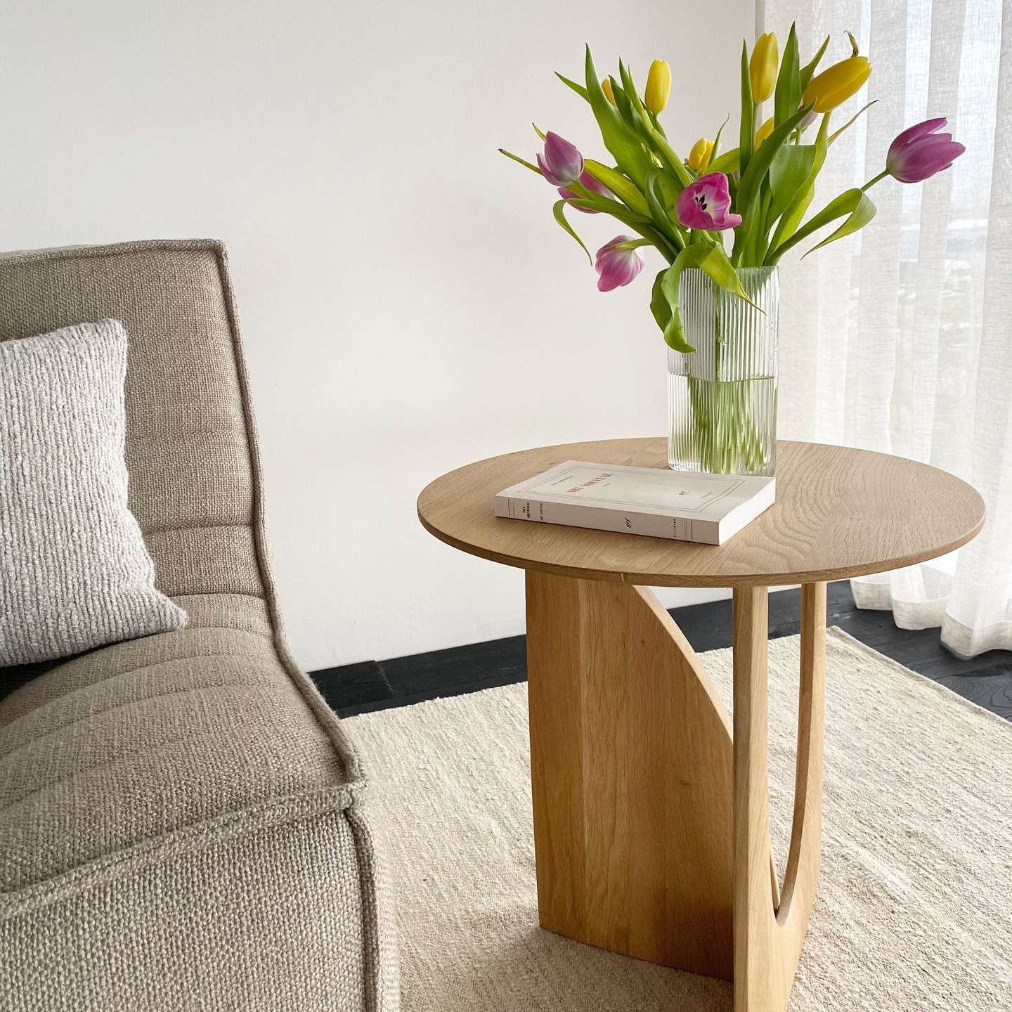 N701 sofa with Oak Geometric side table | Live Light