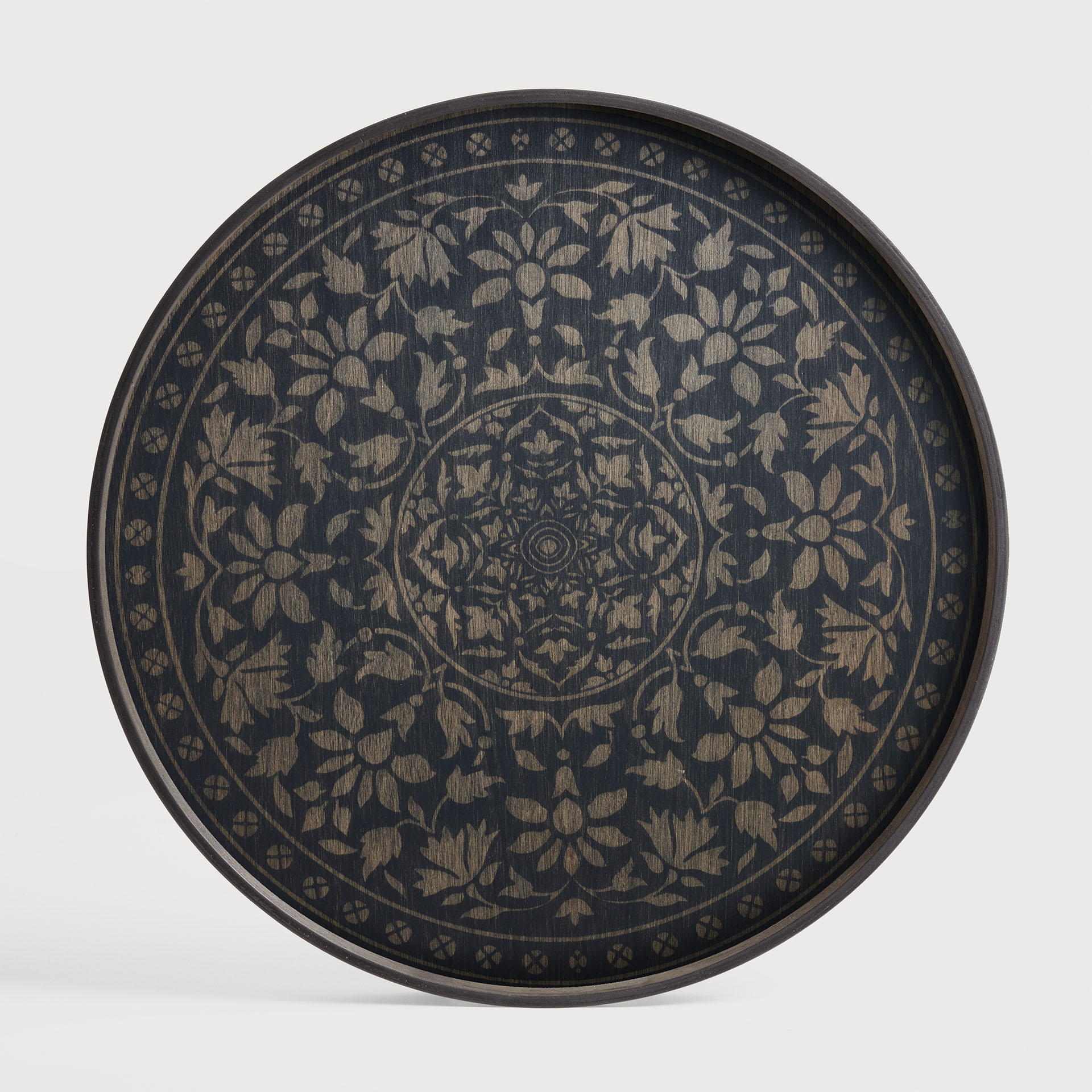 [20436*] Black Marrakesh wooden tray - round - L