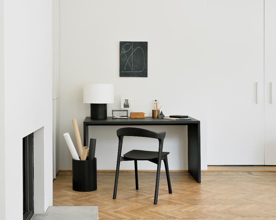 Oak black U desk and Oak Bok black dining chair | Live Light