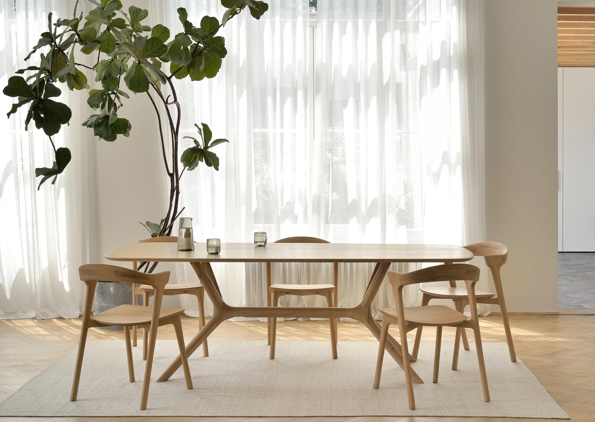 Oak X dining table and four Oak Bok dining chairs | Live Light