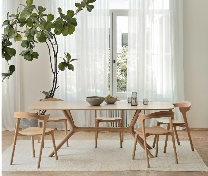Oak X dining table and Oak Bok dining chairs | Live Light