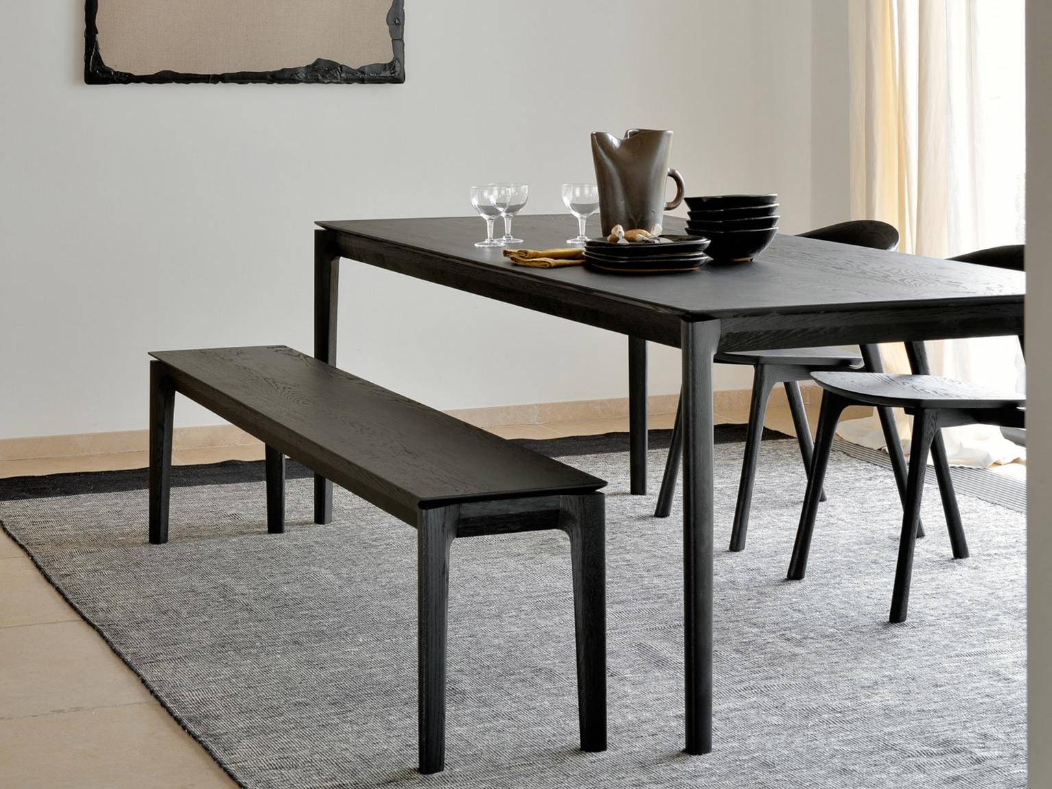 Black Bok table and black Bok bench of Ethnicraft | Live Light Black Bok table and black Bok bench of Ethnicraft | Live Light