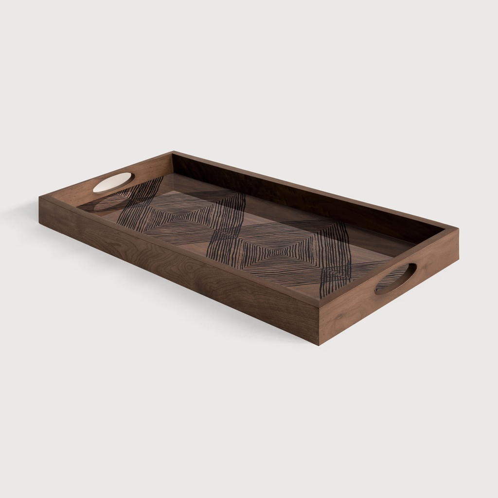 Walnut Linear Squares glass tray 