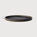 Ink Linear Squares glass valet tray - wooden rim - round