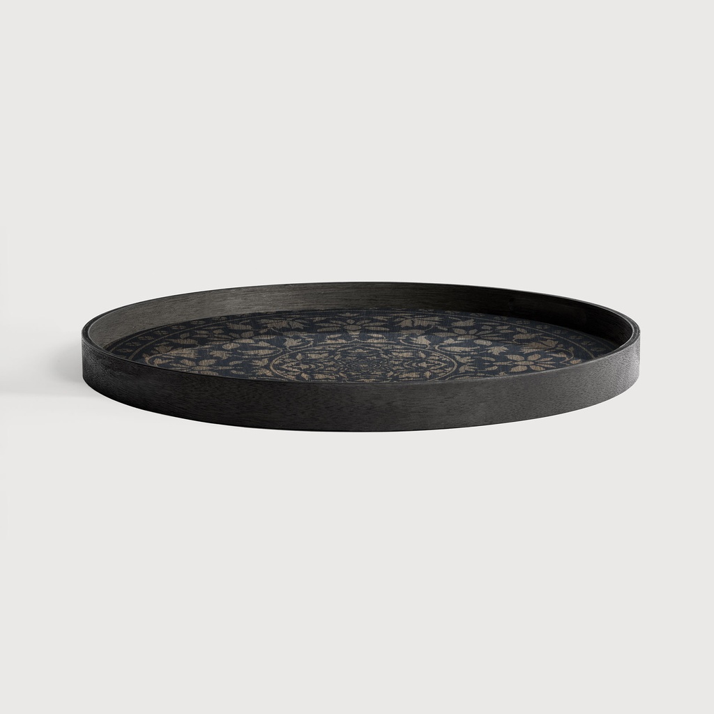 Black Marrakesh wooden tray - round - L
