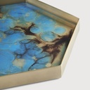 Teal Organic glass valet tray - metal rim 