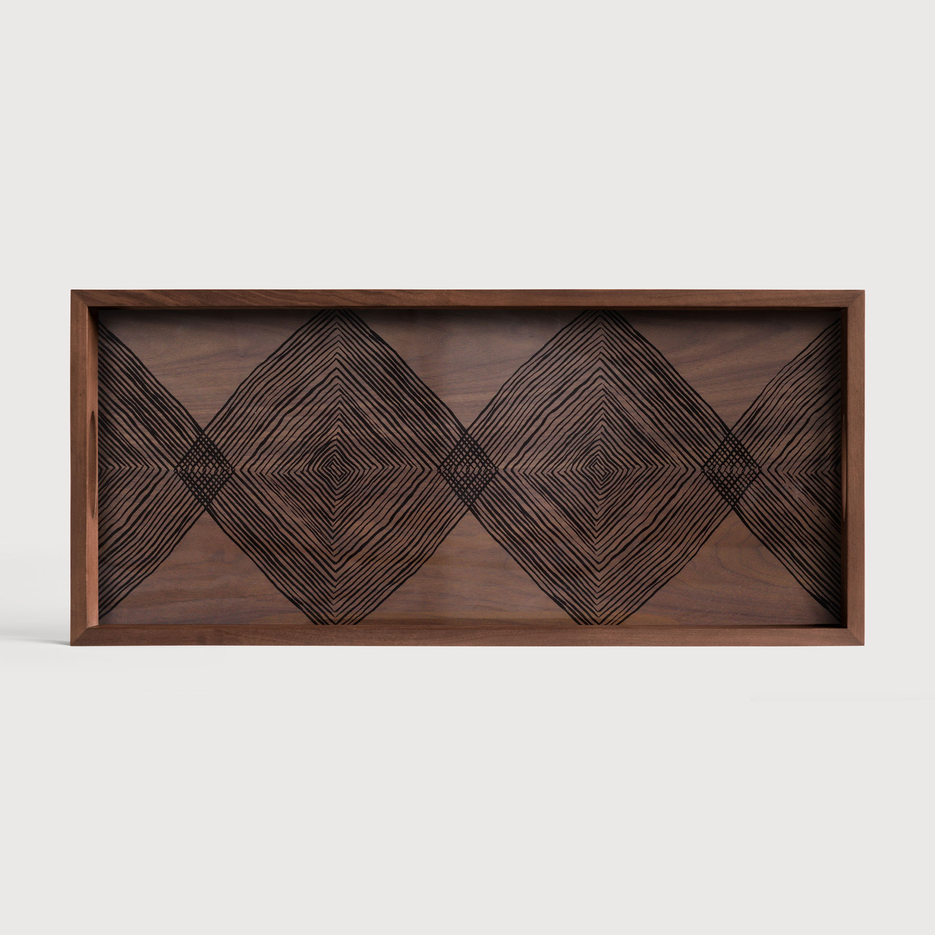 [20915R] Walnut Linear Squares glass tray 