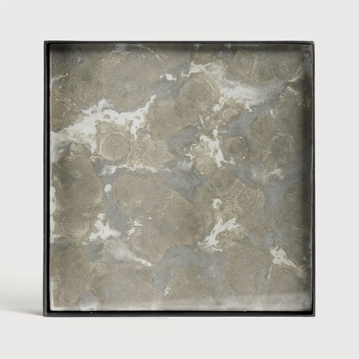 [20383] Fossil Organic glass valet tray - metal rim  (16x16x3cm)