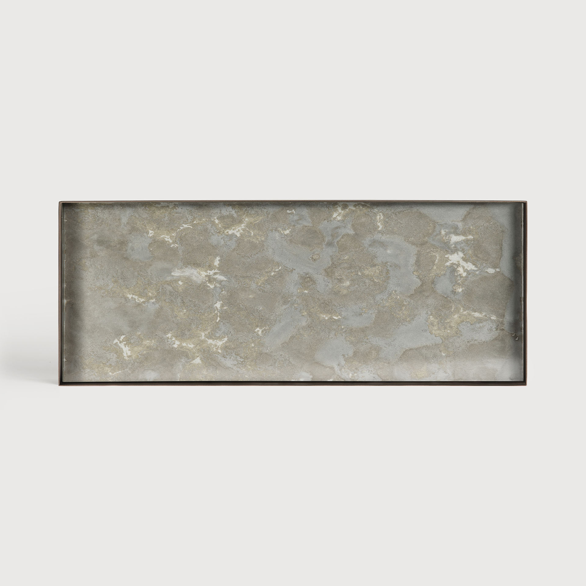 [20385*] Fossil Organic glass valet tray - metal rim  (46x18x3cm)