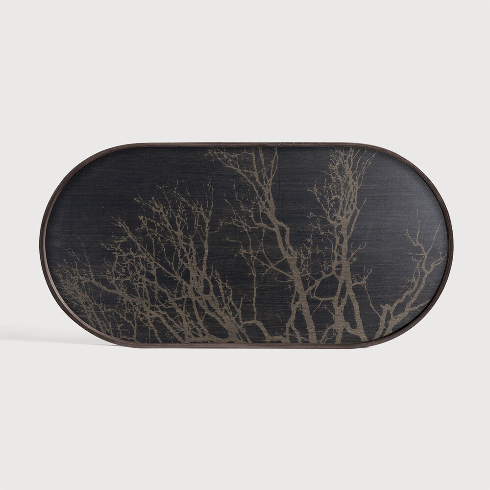 [20563] Black Tree wooden tray - oval