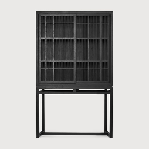 [12345] Oak Burung black storage cupboard